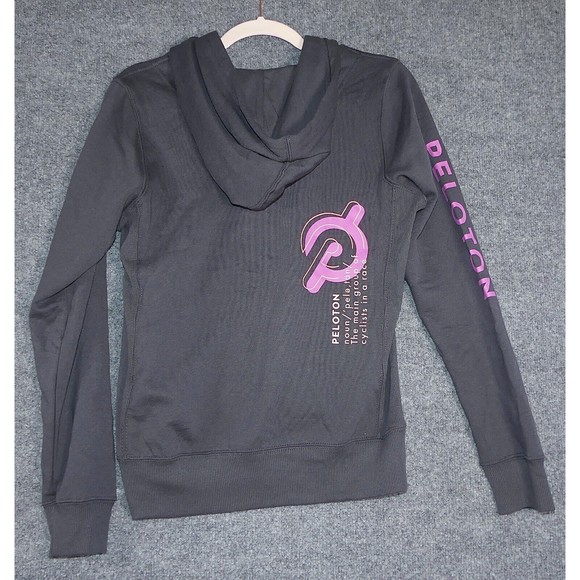 PELOTON Womens Small Sweatshirt Hoodie Dark Gray Full Zip Graphic Print Hooded - Picture 7 of 8